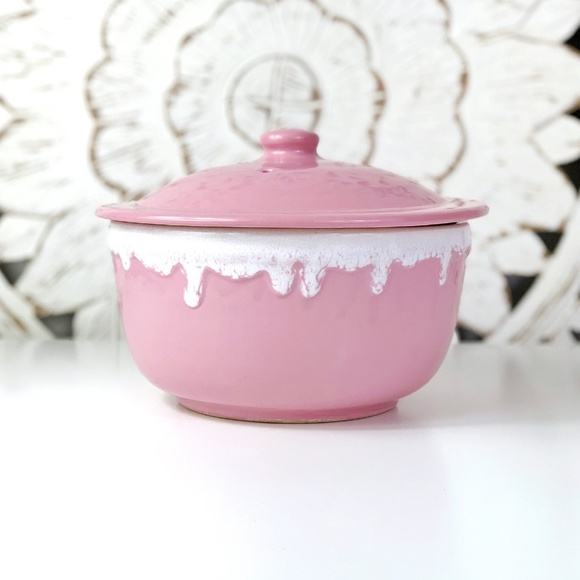pink casserole dish with lid